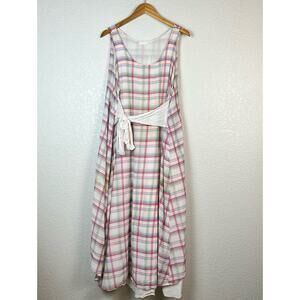 CP Shades Pink Green Plaid Cotton Silk Maxi Dress Boho Lagen Cottage Womens XL